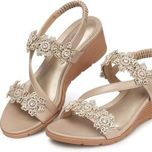 TEMOFON Comfortable Bohemian Low Wedge Sandals-SZ 9